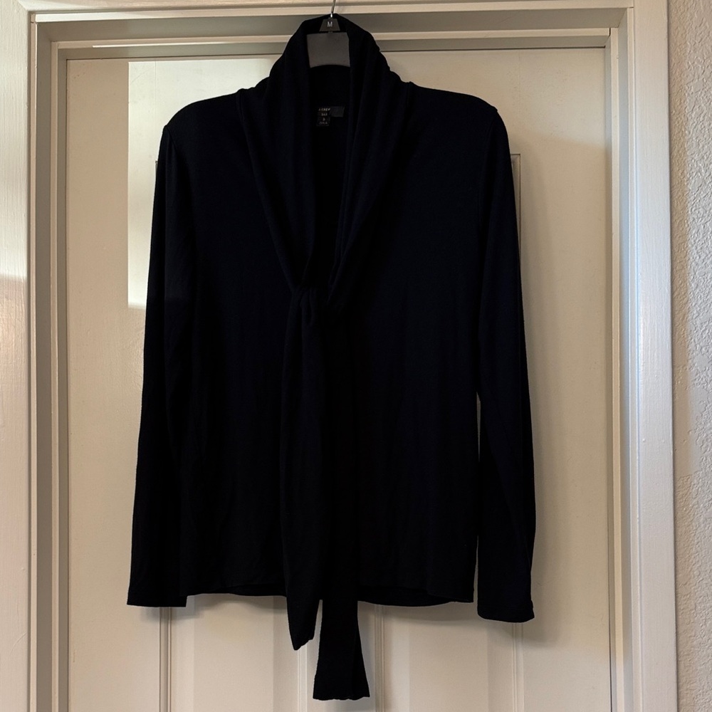 Jcrew Black Tie-Neck Long Sleeve Top small
